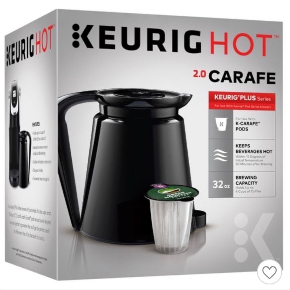 Keurig Hot 2.0 Black‎ Plastic Carafe Plus Series Black 32 oz 4 Cup Capacity NEW